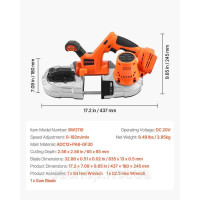 Vevor 318365 Портативна акумуляторна стрічкова пилка 20V, глибина різання 2,56 дюйма, від 0 до 192 м/хв, безщітковий двигун зі