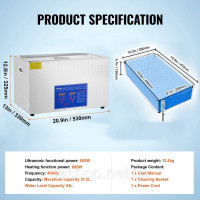 Vevor 313431 30L 100A Ультразвуковий очищувач з нагрівачем 600W з нержавіючої сталі Ультразвукова ванна Ультразвуковий очищувач Vevor 313431 30L 100A Ультразвуковий очищувач з нагрівачем 600W з нержавіючої сталі Ультразвукова ванна Ультразвуковий очищувач