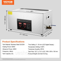 Vevor 313469 Ультразвуковий очищувач Ультразвуковий пристрій для очищення нержавіючої сталі 480 Вт, 22 л Ультразвуковий пристрій Vevor 313469 Ультразвуковий очищувач Ультразвуковий пристрій для очищення нержавіючої сталі 480 Вт, 22 л Ультразвуковий пристрій