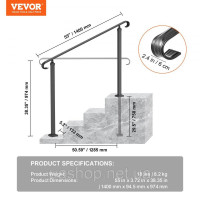 Vevor 315742 Перила для сходів 140x13,5x97 см висота перил (до 48 см) кут нахилу (0-52,8°) регульовані вхідні перила залізні