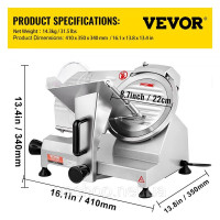 Vevor 312268 Комерційна м'ясорубка 200 Вт, електрична харчова ломтерезка з лезом з вуглецевої сталі 20,32 см, регульованою Vevor 312268 Комерційна м'ясорубка 200 Вт, електрична харчова ломтерезка з лезом з вуглецевої сталі 20,32 см, регульованою