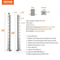 Vevor 315818 Стійка для тросових поручнів, 91,4 x 2,5 x 5,1 см, горизонтальні отвори, стійка для поручнів палуби, 11 попередньо