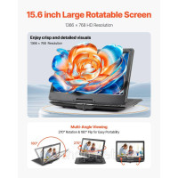 Vevor 316353 Портативний DVD-програвач з обертовим HD-екраном 396 мм, час відтворення 4,5-5 годин