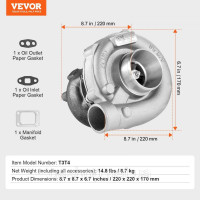 Vevor 310523 Набір прокладок турбокомпресора 1,5-4 л, турбо, 800-1000°C, литий сплав Vevor 310523 Набір прокладок турбокомпресора 1,5-4 л, турбо, 800-1000°C, литий сплав