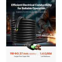 Vevor 316450 Електричний кабель 7,62 м 6AWG, мідний подовжувальний кабель живлення, дріт 600 В Vevor 316450 Електричний кабель 7,62 м 6AWG, мідний подовжувальний кабель живлення, дріт 600 В