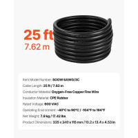 Vevor 316450 Електричний кабель 7,62 м 6AWG, мідний подовжувальний кабель живлення, дріт 600 В Vevor 316450 Електричний кабель 7,62 м 6AWG, мідний подовжувальний кабель живлення, дріт 600 В