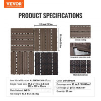 Vevor 315923 Плитка для тераси 27x Click Tiles Балконна плитка 295x295 мм темно-коричнева