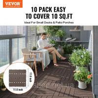 Vevor 315925 Плитка для тераси 10x Click Tiles, плитка для балкону, плитка 295x295 мм, темно-коричнева