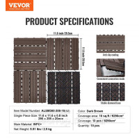 Vevor 315925 Плитка для тераси 10x Click Tiles, плитка для балкону, плитка 295x295 мм, темно-коричнева
