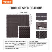 Vevor 315926 36x терасна плитка click tiles балконна плитка 30x30см темно-коричнева