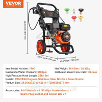 Vevor 318177 бензинова мийка високого тиску 3400PSI 2.6GPM з набором 5 насадок для автомобілів вертикальна Vevor 318177 бензинова мийка високого тиску 3400PSI 2.6GPM з набором 5 насадок для автомобілів вертикальна