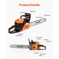 Vevor 318138 Бензинова бензопила 62cc 3.6HP 508mm 11800 об/хв Різка деревини Vevor 318138 Бензинова бензопила 62cc 3.6HP 508mm 11800 об/хв Різка деревини