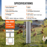 Vevor 317163 Огорожа з сітки для вольєру 1220 мм x 30,48 м сталь 19 калібру Vevor 317163 Огорожа з сітки для вольєру 1220 мм x 30,48 м сталь 19 калібру