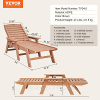 Vevor 317628 Шезлонг Садовий шезлонг Пляжний шезлонг Балконний шезлонг Патіо 181 кг Коричневий