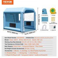 Vevor 310434 Надувна фарбувальна камера, 3,9 x 2,4 x 2,4 м, надувна кабіна для фарби, з повітродувкою 550 Вт і ампер; Система Vevor 310434 Надувна фарбувальна камера, 3,9 x 2,4 x 2,4 м, надувна кабіна для фарби, з повітродувкою 550 Вт і ампер; Система