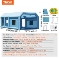 Vevor 310446 Надувна фарбувальна камера, 8,5 x 4,8 x 3,3 м, надувна фарбувальна камера з потужними повітродувками 950+ 750 Вт Vevor 310446 Надувна фарбувальна камера, 8,5 x 4,8 x 3,3 м, надувна фарбувальна камера з потужними повітродувками 950+ 750 Вт