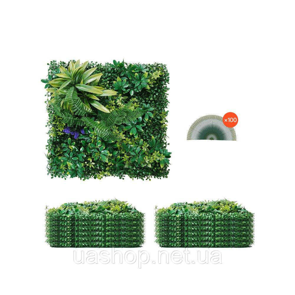 Vevor 317928 Штучна живопліт, упаковка з 12 штук, 500x500x50 мм, 3D комбінація, стіна зі штучних рослин, зелена прикраса та Vevor 317928 Штучна живопліт, упаковка з 12 штук, 500x500x50 мм, 3D комбінація, стіна зі штучних рослин, зелена прикраса та