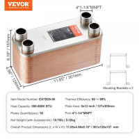 Vevor 311042 Пластинчастий теплообмінник 50 4x1-1/4 дюйма MNPT з’єднання нержавіюча сталь 316L Vevor 311042 Пластинчастий теплообмінник 50 4x1-1/4 дюйма MNPT з’єднання нержавіюча сталь 316L