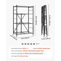 Vevor 314268 Складана полиця на 4 рівні, важка, складна, 53x91x152 см, чорна