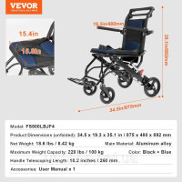 Vevor 313307 коляска транспортна інвалідна коляска туристична коляска складна 875х480х892мм 100 кг Vevor 313307 коляска транспортна інвалідна коляска туристична коляска складна 875х480х892мм 100 кг