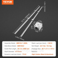 Vevor 313108 Комплект лінійних напрямних рейок, SBR16 200 см, 2 штуки напрямних рейок SBR16 200 см та 4 штуки ковзних блоків Vevor 313108 Комплект лінійних напрямних рейок, SBR16 200 см, 2 штуки напрямних рейок SBR16 200 см та 4 штуки ковзних блоків