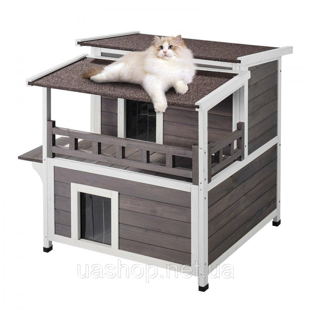 Vevor 313695 Котячий будиночок Котяча печера Котяча хатинка Дерев'яна зовнішня 2-ярусна 750x751x820 мм