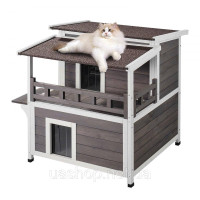 Vevor 313695 Котячий будиночок Котяча печера Котяча хатинка Дерев'яна зовнішня 2-ярусна 750x751x820 мм