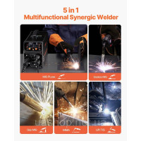 Vevor 314472 5-в-1 Зварювальний апарат MIG TIG 200A Welder Welder 6.1KVA Pluse synergic