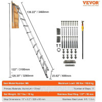 Vevor 315885 Телескопічні сходи, вантажопідйомність 156 кг, алюмінієві сходи для автофургонів, горища, будинку, лофту Vevor 315885 Телескопічні сходи, вантажопідйомність 156 кг, алюмінієві сходи для автофургонів, горища, будинку, лофту