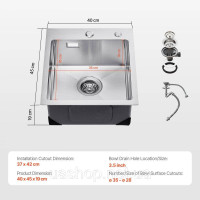Vevor 311770 Кухонна мийка 1 чаша вбудована мийка нержавіюча сталь 40х45х19см мийка Vevor 311770 Кухонна мийка 1 чаша вбудована мийка нержавіюча сталь 40х45х19см мийка