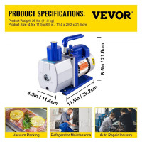 Vevor 316640 Вакуумний насос одноступеневий роторно-лопатевий 7CFM 1/3HP Deep HVAC