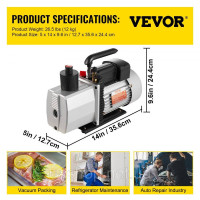 Vevor 316643 8CFM Двоступеневий вакуумний насос Насос негативного тиску 0,3 Па 3/4HP HVAC Кондиціонер Vevor 316643 8CFM Двоступеневий вакуумний насос Насос негативного тиску 0,3 Па 3/4HP HVAC Кондиціонер