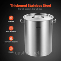 Vevor 311729 Соусник Stockpot 34 л з нержавіючої сталі, кришка для кошика для приготування соусу Vevor 311729 Соусник Stockpot 34 л з нержавіючої сталі, кришка для кошика для приготування соусу