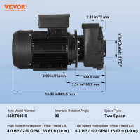 Vevor 316737 2-швидкісний циркуляційний насос гідромасажний насос 1900 Вт 43 м³/год або 450 Вт 21,5 м³/год Vevor 316737 2-швидкісний циркуляційний насос гідромасажний насос 1900 Вт 43 м³/год або 450 Вт 21,5 м³/год