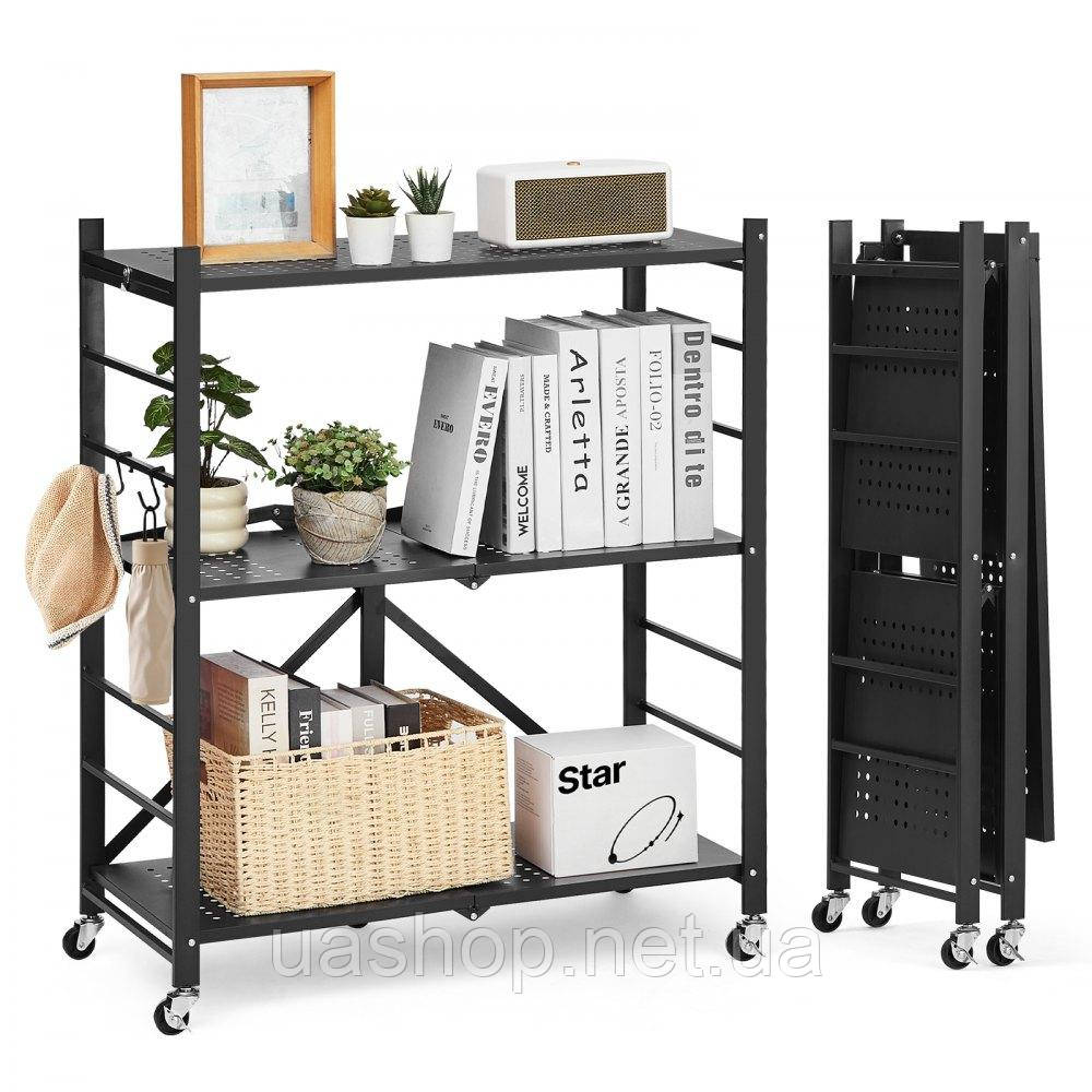 Vevor 314267 3-ярусна складна полиця, важка складна полиця, 33x76x91 см, чорна