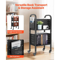 Vevor 314364 Візок для книг, бібліотечний візок, візок для книжкової полиці, L, 70 кг, 45x33x88 см, чорний
