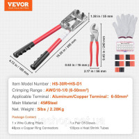Vevor 316964 Плоскогубці для обтиску кабельних наконечників 6-50 мм², обтискач кабельних клем акумуляторних батарей, обтискний