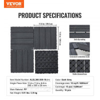 Vevor 315924 10x терасна плитка click tiles балконна плитка 30x30см темно-сіра