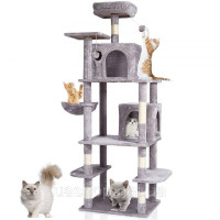 Vevor 313642 Дряпка для котячого дерева Котяча дряпка 2 будиночки для котів, сизаль, 174 см, світло-сірий