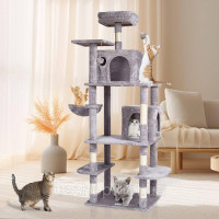 Vevor 313642 Дряпка для котячого дерева Котяча дряпка 2 будиночки для котів, сизаль, 174 см, світло-сірий
