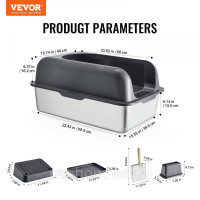 Vevor 313738 152.4мм котячий туалет відкритий котячий унітаз унітаз 60л