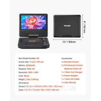 Vevor 316355 Портативний DVD-програвач із поворотним HD-екраном 178 мм, 4 години відтворення Vevor 316355 Портативний DVD-програвач із поворотним HD-екраном 178 мм, 4 години відтворення
