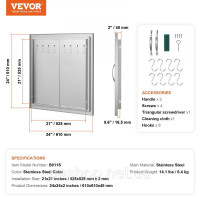 Vevor 311468 Двері для доступу до барбекю, 610 x 610 мм, Подвійні двері для зовнішньої кухні, Двері з нержавіючої сталі,