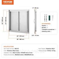 Vevor 311471 Двері для доступу до барбекю, 660 x 609 мм, подвійні двері для зовнішньої кухні, двері з нержавіючої сталі Vevor 311471 Двері для доступу до барбекю, 660 x 609 мм, подвійні двері для зовнішньої кухні, двері з нержавіючої сталі