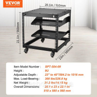 Vevor 316491 9U Server Rack Open Frame Network Cabinet Network Housing 584,2-1016 мм