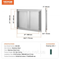 Vevor 311458 Двері для доступу до барбекю, 774 x 532 мм, подвійні двері для зовнішньої кухні, двері з нержавіючої сталі, Vevor 311458 Двері для доступу до барбекю, 774 x 532 мм, подвійні двері для зовнішньої кухні, двері з нержавіючої сталі,