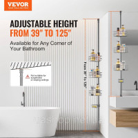 Vevor 315472 Кутова полиця для душу, душова кабіна, кутова полиця для душу, високонапружений стрижень 990-3175 мм,