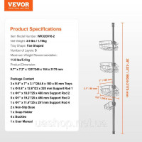 Vevor 315472 Кутова полиця для душу, душова кабіна, кутова полиця для душу, високонапружений стрижень 990-3175 мм,