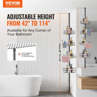 Vevor 315471 кутова полиця душова полиця душова полиця 1067-2896мм стрижень високого натягу чорний