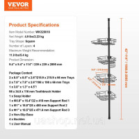 Vevor 315471 кутова полиця душова полиця душова полиця 1067-2896мм стрижень високого натягу чорний